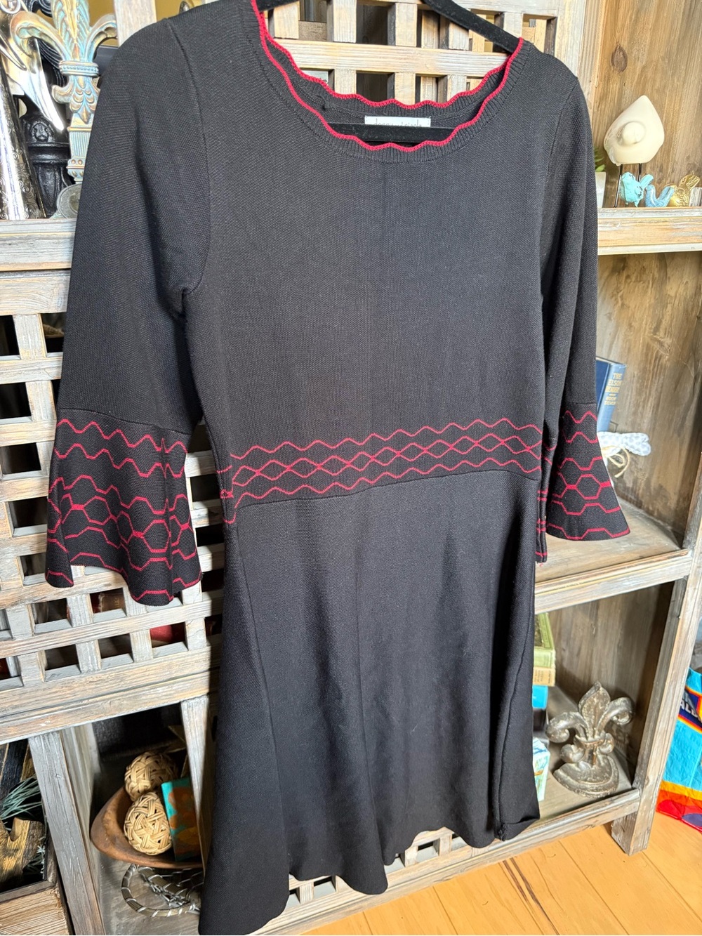 Danny & Nicole Black Midi Dress with Red Trim